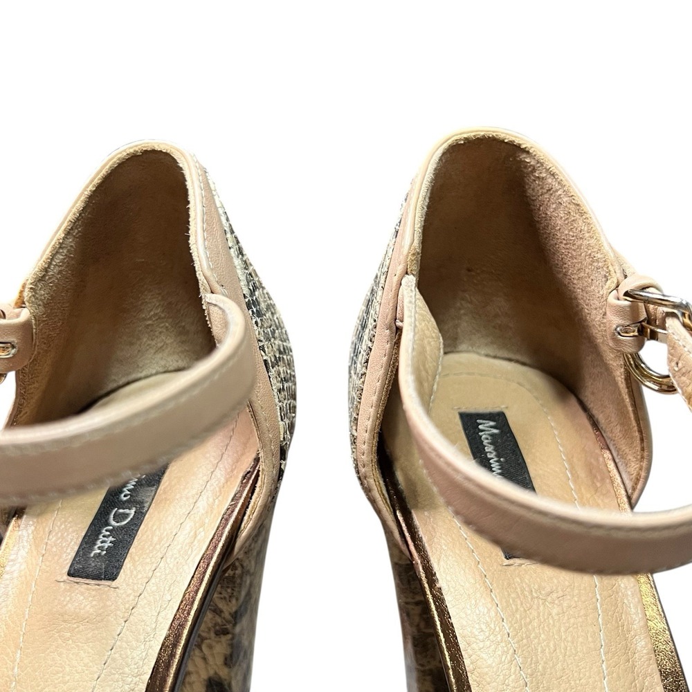 Massimo Dutti Snake Print Sandals 38 Ankle Strap Block Heel Peep Toe 4.25" Heel - Picture 7 of 12